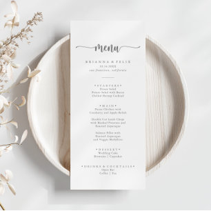 Minimalistische Kalligraphie - Silber-Dinner-Menü Menükarte
