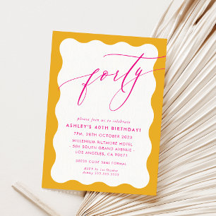 MINIMALISTISCHE Kalligraphie Welle 40. Party rosa  Einladung