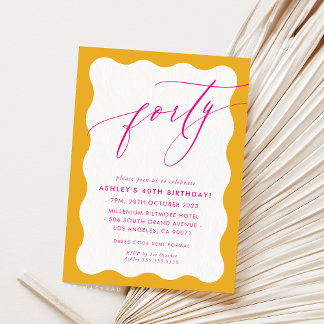 MINIMALISTISCHE Kalligraphie Welle 40. Party rosa  Einladung