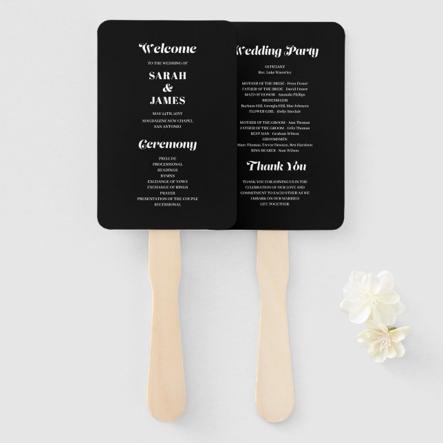 Minimalistische kalligraphische Black Wedding-Prog Fächer (Vorne und Hinten)