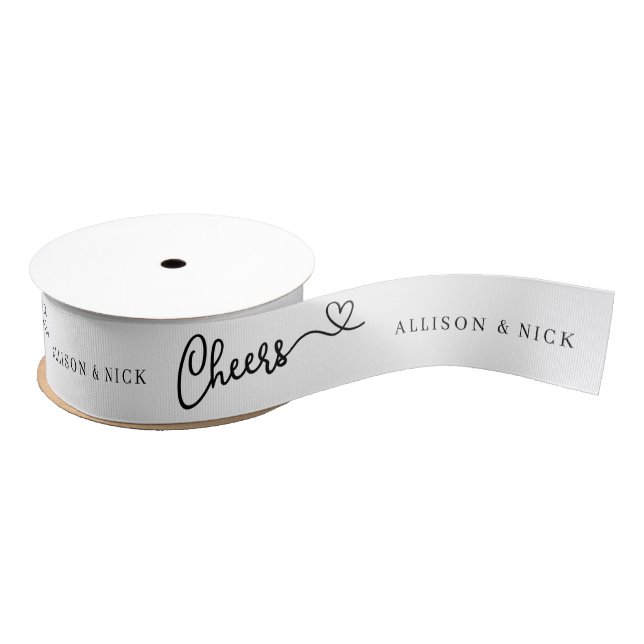 Minimalistische kalligraphische Cheers Custom Wedd Ripsband (Spule)