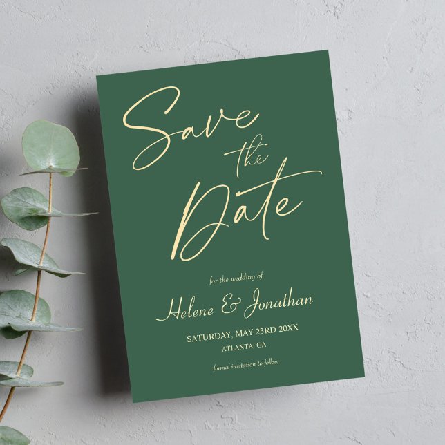 Minimalistische kalligraphische Grüne Hochzeit Save The Date (Minimalist Calligraphy Sage Green Wedding Save The Date)