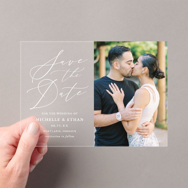 Minimalistische kalligraphische Hochzeit retten da Acryleinladungen (Insitu (Handheld))