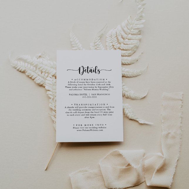 Minimalistische kalligraphische Hochzeitdetails Begleitkarte (Von Creator hochgeladen)