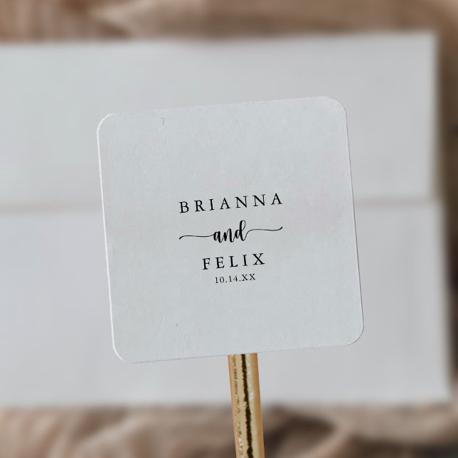 Minimalistische kalligraphische Hochzeitsszenarien Quadratischer Aufkleber (Von Creator hochgeladen)