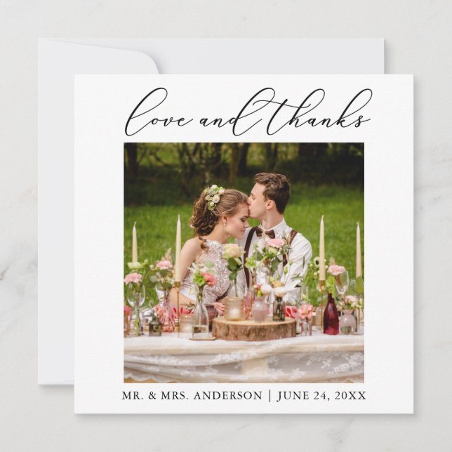 Minimalistische kalligraphische Liebe Hochzeitspla Dankeskarte (Vorderseite)