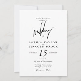 Minimalistische kalligraphische Schwarz-Weiß-Hochz Einladung