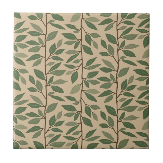 Minimalistische Kaskadengrün-Blätter Fliese (Vorderseite)