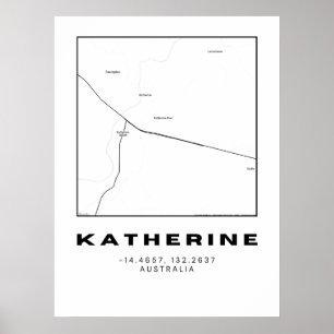Minimalistische Katherine Map mit Koordinaten   Sc Poster