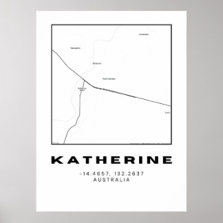 Minimalistische Katherine Map mit Koordinaten | Sc Poster