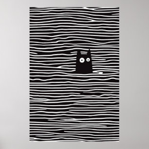 Minimalistische Katze in Streifen Poster