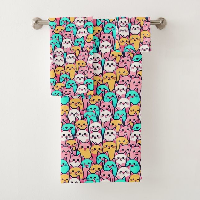 Minimalistische Katzen in mehrfarbigen Pastellfarb Badhandtuch Set (Insitu)