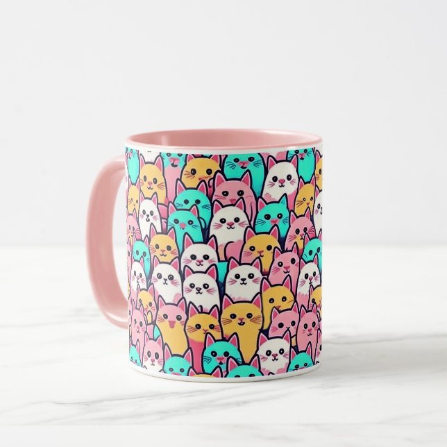 Minimalistische Katzen in mehrfarbigen Pastellfarb Tasse (Vorderseite Links)