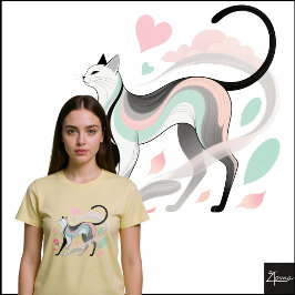 Minimalistische Katzen-Pastell-Rose-Herz-Skizze T-Shirt