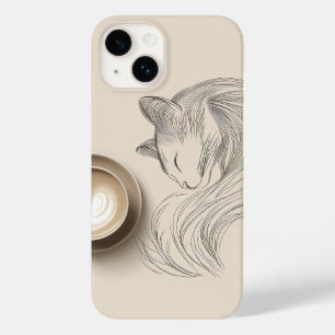 Minimalistische Katzen-Schlafzimmer-Linienkunst & Case-Mate iPhone 14 Hülle