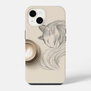 Minimalistische Katzen-Schlafzimmer-Linienkunst & iPhone 14 Hülle