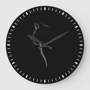 Minimalistische Katzen-Silhouette Skizzenhafte Umr Große Wanduhr