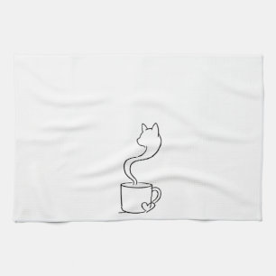 Minimalistische Katzenkaffee-Einzeiliger-Kunst-Küc Geschirrtuch