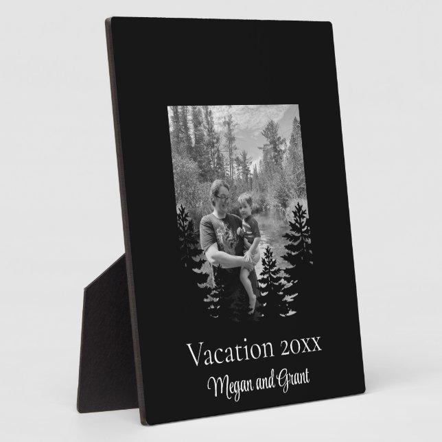 Minimalistische Kiefernbaum-Silhouette personalisi Fotoplatte (Seite)