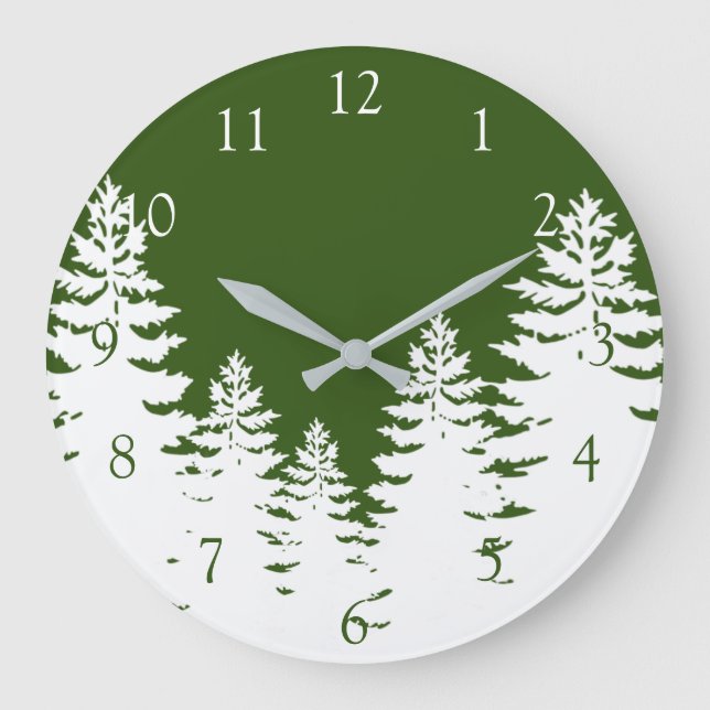 Minimalistische Kiefernbaum-Silhouette personalisi Große Wanduhr (Vorderseite)