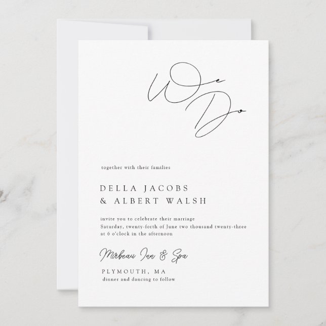 Minimalistische klassische Kalligrafie Schwarz-wei Einladung (Vorderseite)