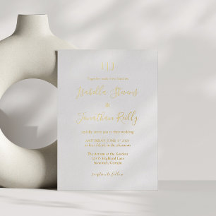 Minimalistische klassische Monogramm-Hochzeit Weiß Folieneinladung