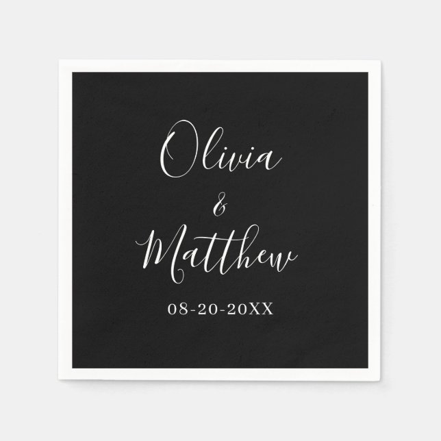 Minimalistische klassische Schwarze Hochzeit Serviette (Vorderseite)