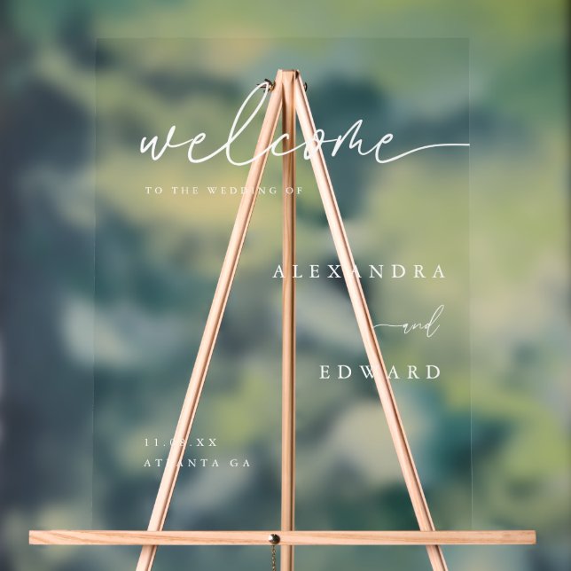 Minimalistische klassische Script-Hochzeit Willkom Acrylschild (Neutral)