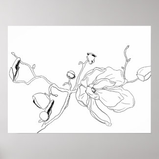 Minimalistische Kontur Single Magnolia Bloom Poster