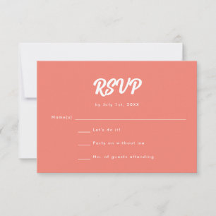 Minimalistische Korallenrosa-Schrift Hochzeit RSVP Karte