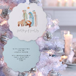 Minimalistische Krippe Szene Glad Tidings Weihnach Ornament Karte<br><div class="desc">Minimalistische Krippe Glad Tidings Weihnachten. Ein handliches All-in-One-Ornament und eine Karte, mit einer charmanten modernen Krippenlandschaft Mary, Joseph, baby Jesus und Shepherd and Sheep, mit einer Linie von einem beliebten Carol, Glad Tidings of Great Joy in einem stilvollen modernen Drehbuch. Mit dem festlichen Gruß und den Namen auf der Rückseite,...</div>