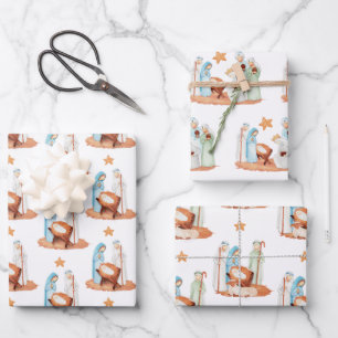 Minimalistische Krippenfiguren Weihnachten Geschenkpapier Set