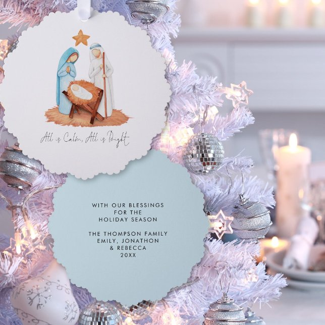 Minimalistische Krippenlandschaft ist alles ein ru Ornament Karte (Front and back view)