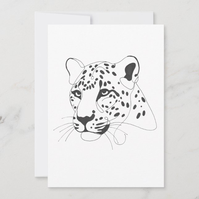 Minimalistische Kunstlinie mit handgemalten Leopar Einladung (Vorderseite)