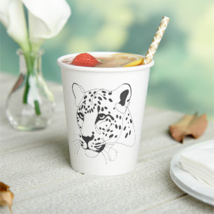Minimalistische Kunstlinie mit handgemalten Leopar Pappbecher