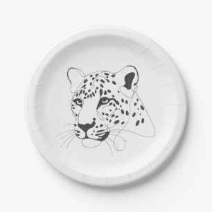 Minimalistische Kunstlinie mit handgemalten Leopar Pappteller