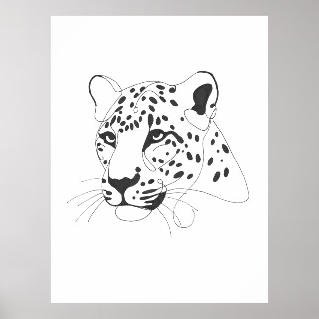 Minimalistische Kunstlinie mit handgemalten Leopar Poster (Vorne)