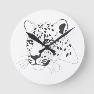 Minimalistische Kunstlinie mit handgemalten Leopar Runde Wanduhr