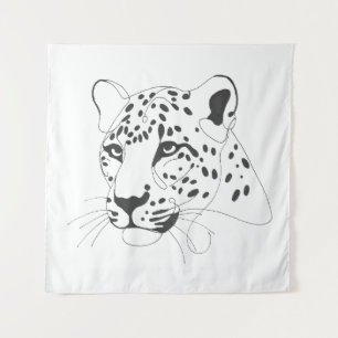 Minimalistische Kunstlinie mit handgemalten Leopar Wandteppich