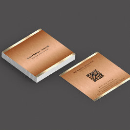 Minimalistische Kupfer-braun Textur Tin Gold Borde Quadratische Visitenkarte