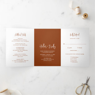 Minimalistische Kupfer Moderne Hochzeit Dreifach Gefaltete Einladung