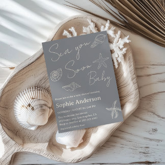 Minimalistische Küsten-„Sea You Soon Baby“-Babypar Einladung