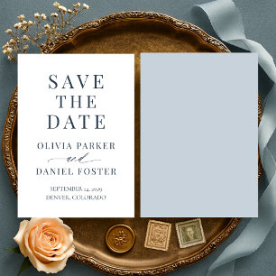 Minimalistische Küstenblaue Hochzeit Save the Date