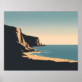 Minimalistische Küstenklippen Goldenes Sonnenunter Poster