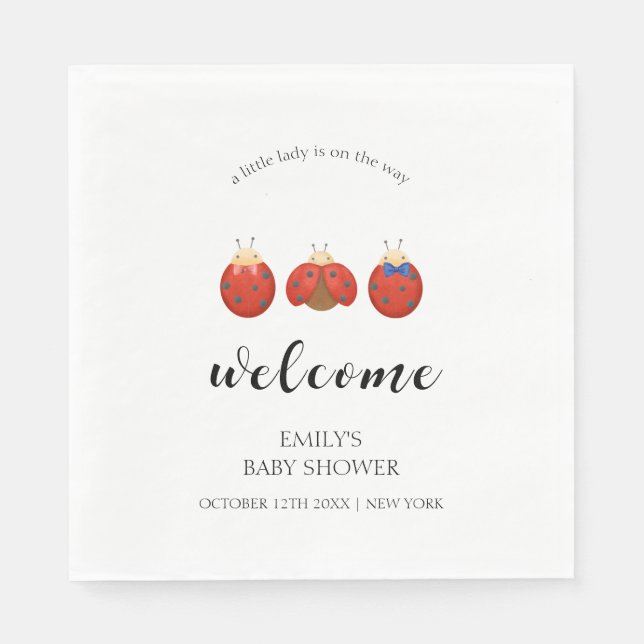 Minimalistische Ladybug Kinderdusche Begrüßung Serviette (Vorderseite)