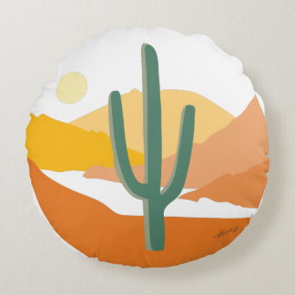 Minimalistische Landschaft der Wüste Saguaro Rundes Kissen