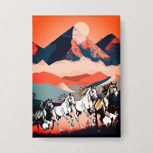 Minimalistische Landschaftsberge und Running Horse Button