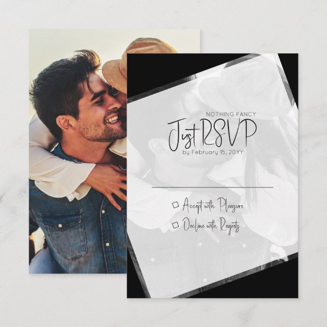 Minimalistische Lässige Hochzeit in Schwarz und We RSVP Karte (Vorne/Hinten)