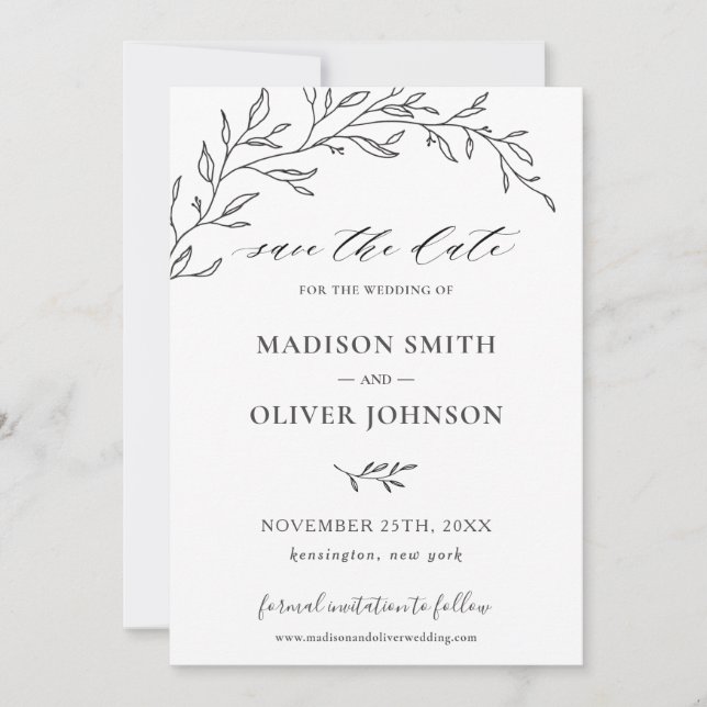 Minimalistische Laurel Branch Leafy Save the Date  Einladung (Vorderseite)