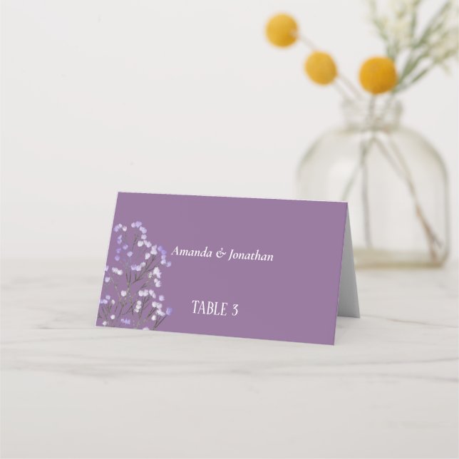 Minimalistische Lavendel Floral Wedding Platzkarte (Vorderseite)